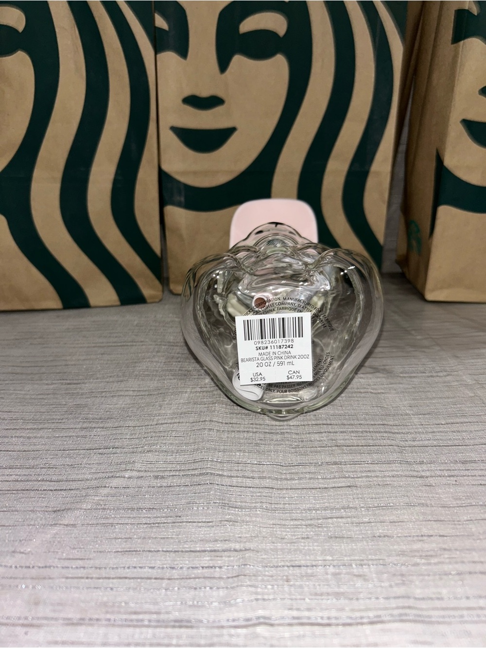 Starbucks Clear Bear Tumbler with Pink Strawberry Topper - Picture 3 of 3